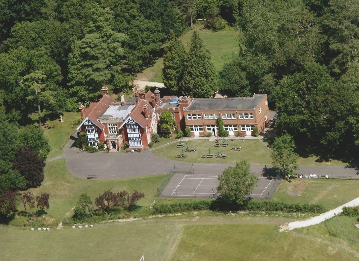 An aerial view showing Gaveston Hall